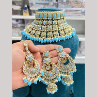Hira Collections Fancy Crystal Stone And Pearl Ethnic Choker Necklace Set