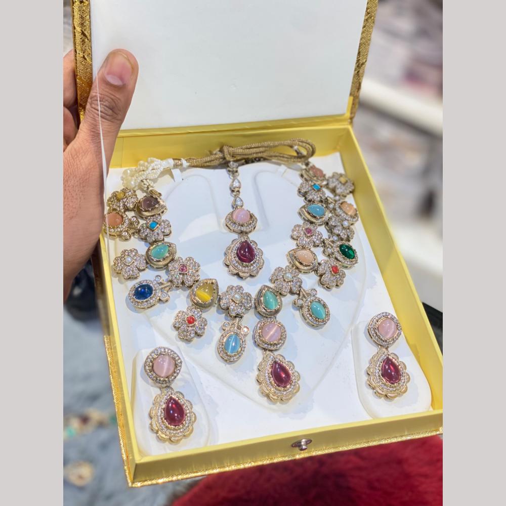 Hira Collections Designer Pota Stone And Austrian Stone Necklace Set