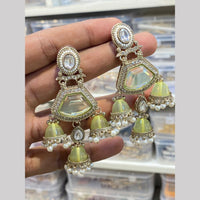 Hira Collections Kundan Stone And Pearl Triple-Tier Jhumki Earrings