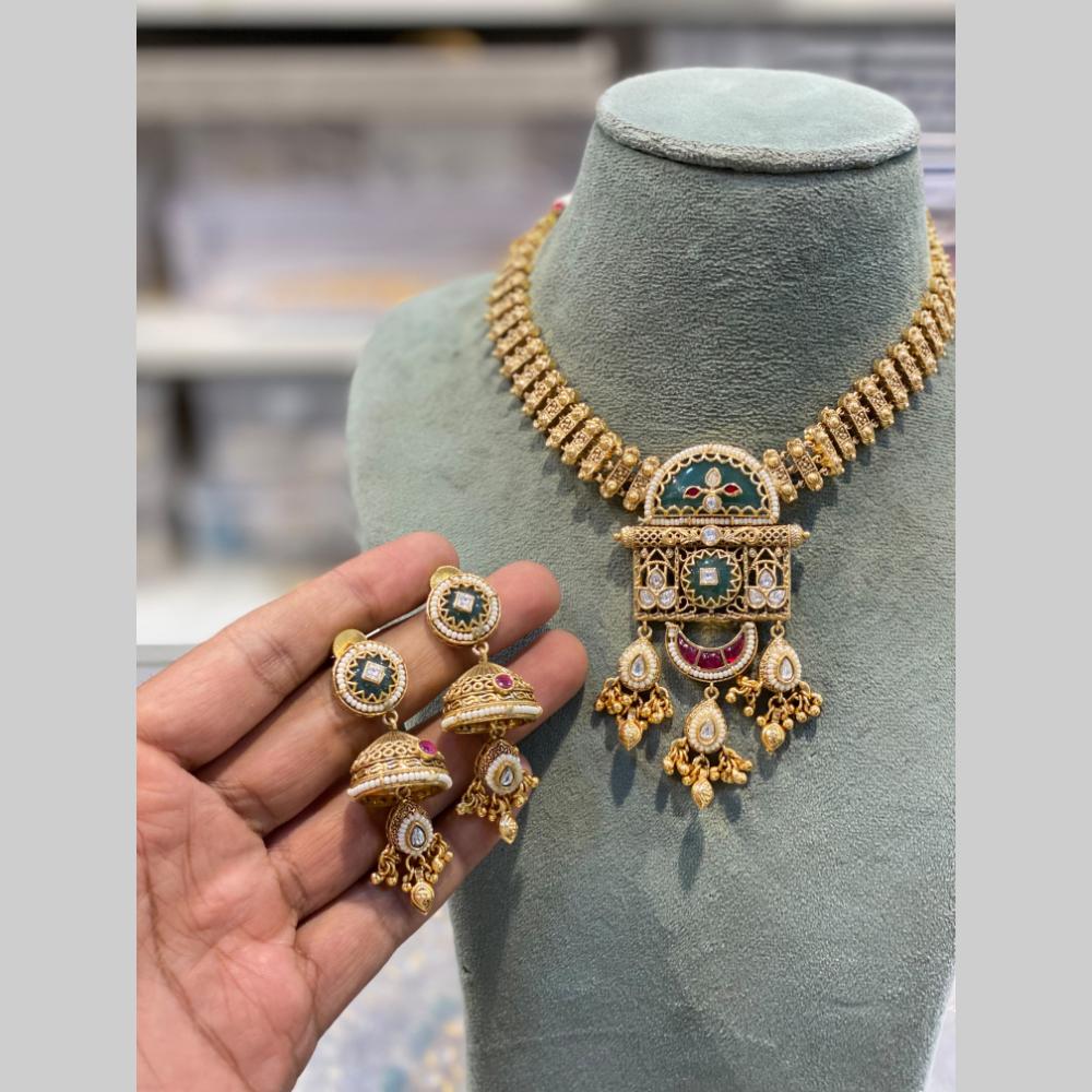 Hira Collections Traditional Indian Pota Stone And Pearl Choker Necklace Set