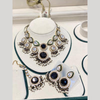Hira Collections Luxury Crystal Stone And Pearl Choker Necklace Set 