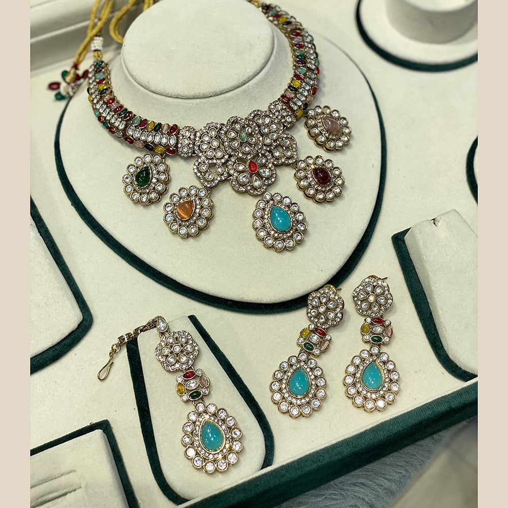 Hira Collections Luxury Polki Kundan Stone And Pota Stone Necklace Set