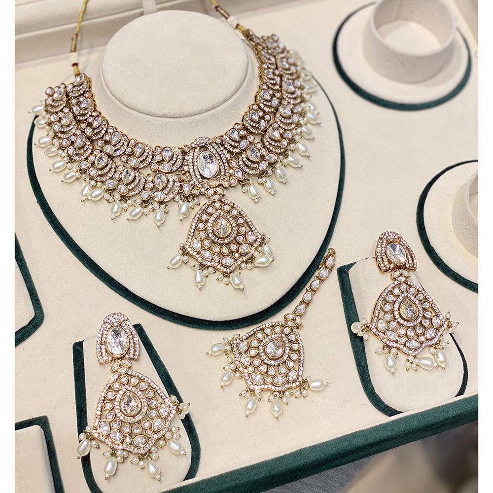 Hira Collections Luxury Polki Kundan Stone And Beads Necklace Set