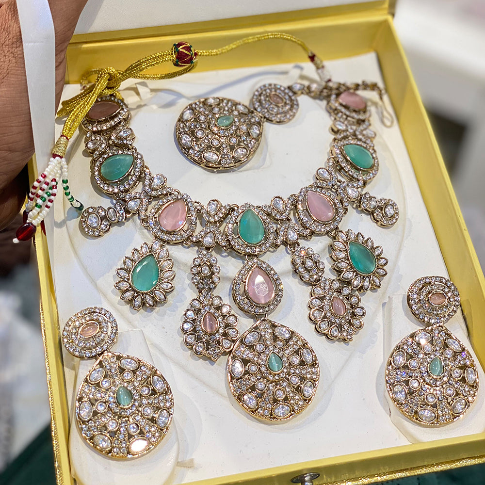 Hira Collections Luxury Polki Kundan Stone And Pota Stone Necklace Set