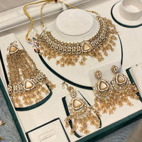 Hira Collections Glamorous Crystal Stone And Pearl Necklace Set With Passa 