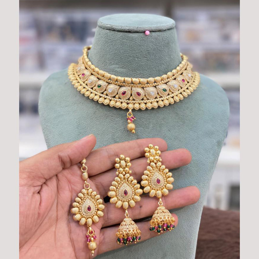 Hira Collections Decent Pota Stone And Pearl Choker Necklace Set