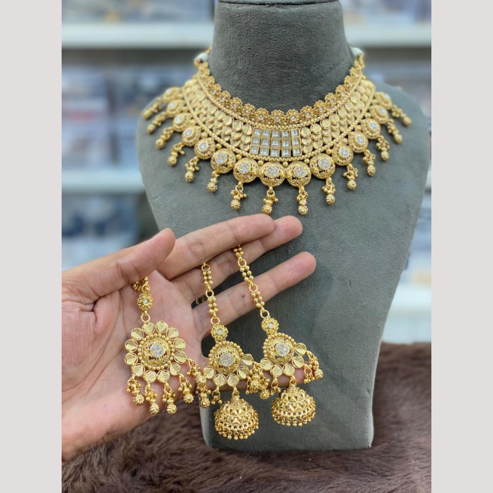 Hira Collections Decent Pota Stone And Pearl Choker Necklace Set