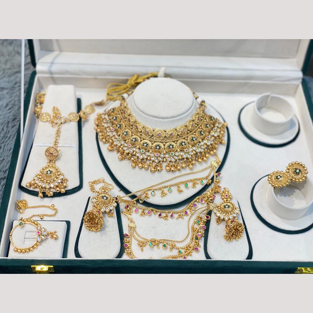 Hira Collections Decent Pota Stone And Pearl Semi Bridal Necklace Set