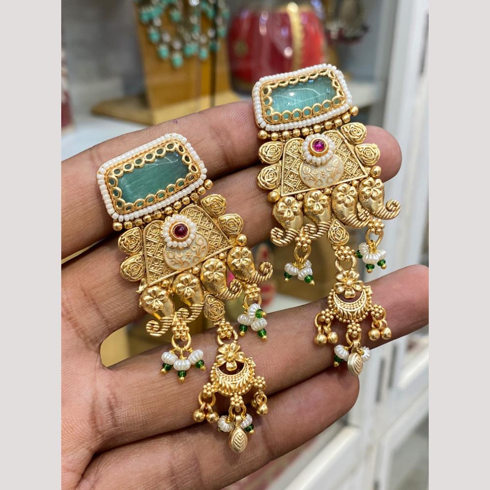 Hira Collections Glamorous Pota Stone And Pearl Dangler Earrings