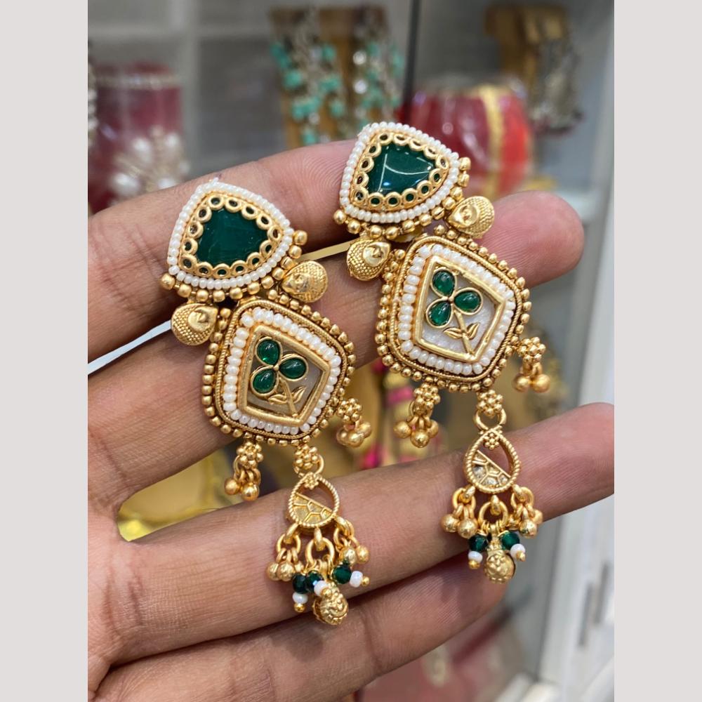 Hira Collections Glamorous Pota Stone And Pearl Dangler Earrings