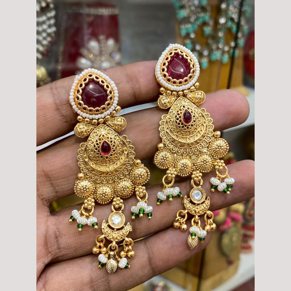 Hira Collections Glamorous Pota Stone And Pearl Dangler Earrings