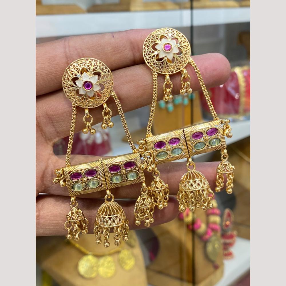 Hira Collections Glamorous Pota Stone And Pearl Jhumki Earrings
