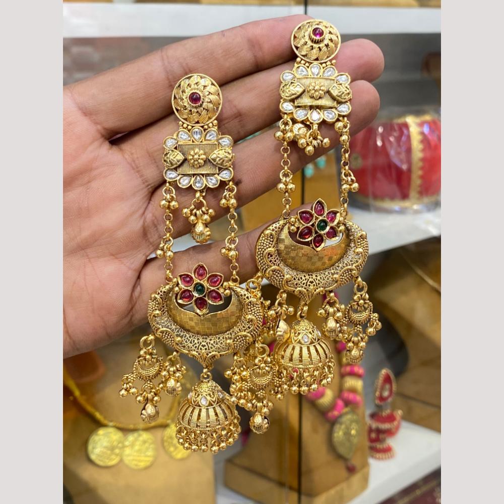 Hira Collections Glamorous Pota Stone And Pearl Jhumki Earrings