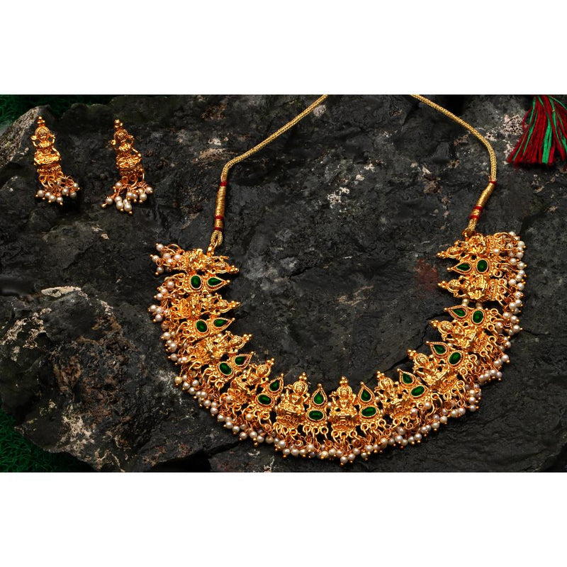 Darshana Jewels Gold Plated Pota Stone Temple Necklace Set