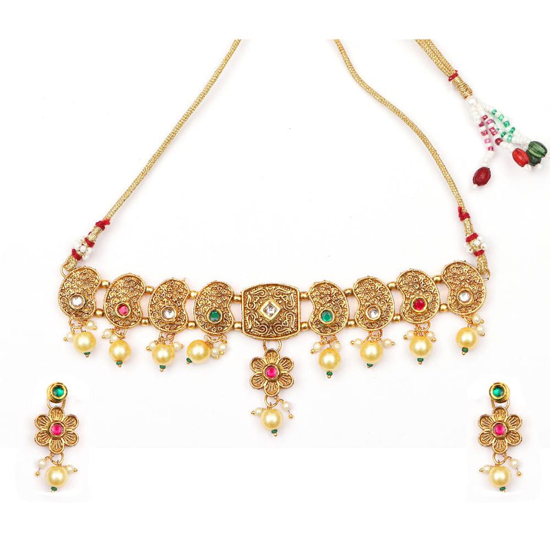 Darshana Jewels Gold Plated Pota Stone Choker Necklace Set