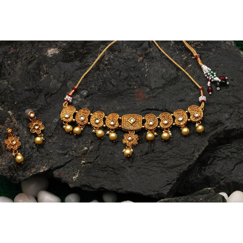 Darshana Jewels Gold Plated Pota Stone Choker Necklace Set