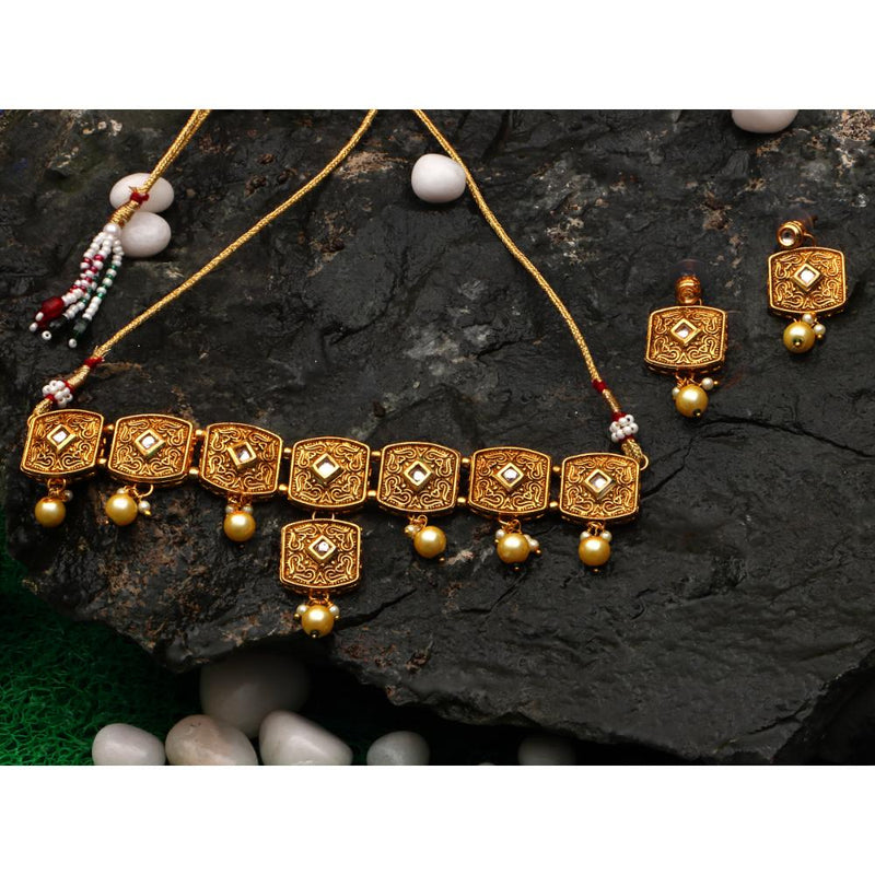 Darshana Jewels Gold Plated Pota Stone Choker Necklace Set