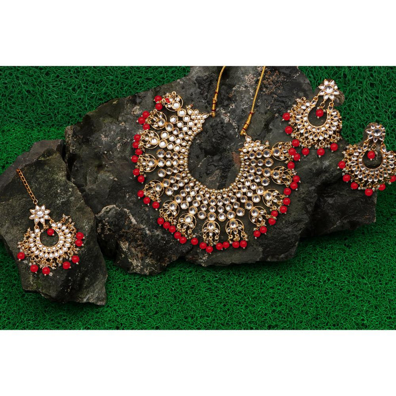 Darshana Jewels Kundan Stone & Beads Gold Plated  Necklace Set