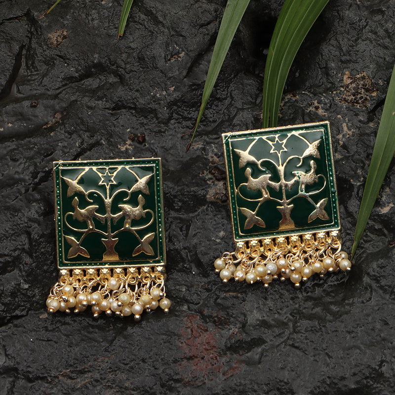 Darshana Jewels Gold Plated Pearls Meenakari Dangler Earrings