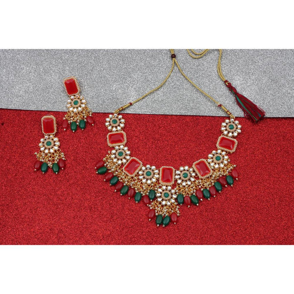 Darshana Jewels Gold Plated Kundan Stone  & Beads Necklace Set