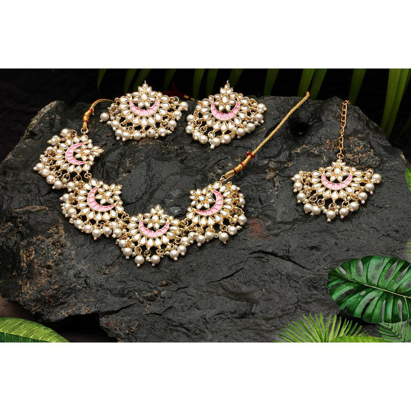 Darshana Jewels Gold Plated Kundan Stone And Meenakari Necklace Set