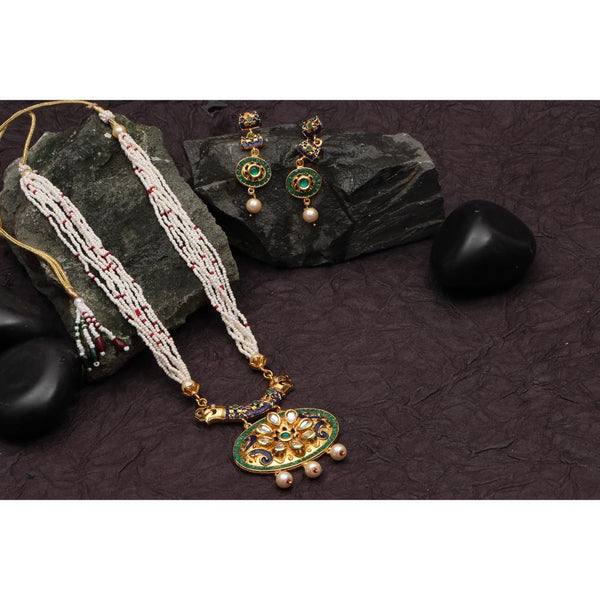 Darshana Jewels Gold Plated Meenakari And Kundan Long Necklace Set