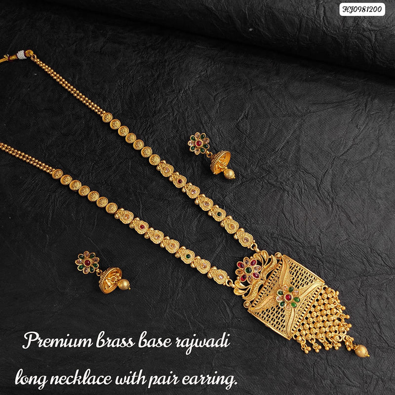 Heera Jewellers Gold Plated Pota Stone Long Necklace Set