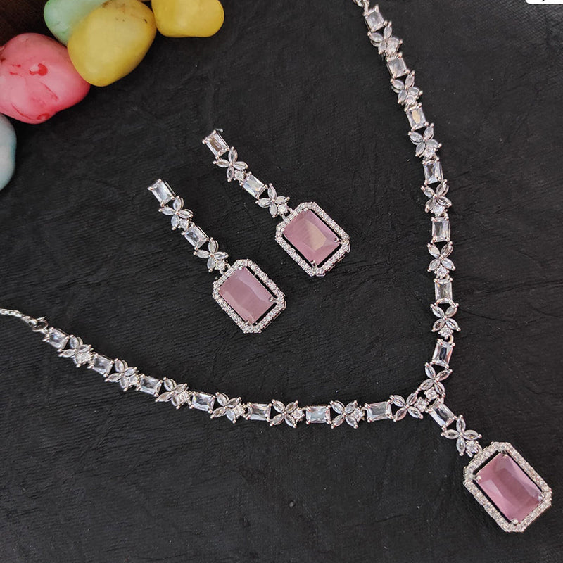 Heera Jewellers Silver Plated AD Necklace Set