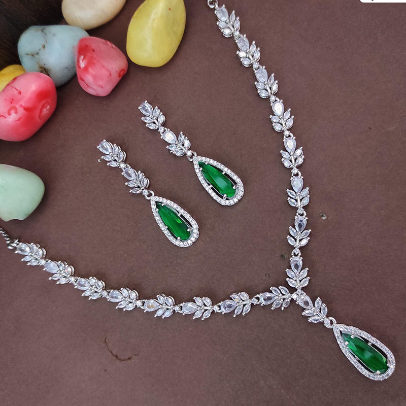 Heera Jewellers Silver Plated AD Necklace Set