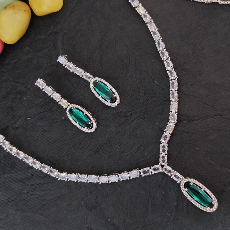 Heera Jewellers Silver Plated AD Necklace Set