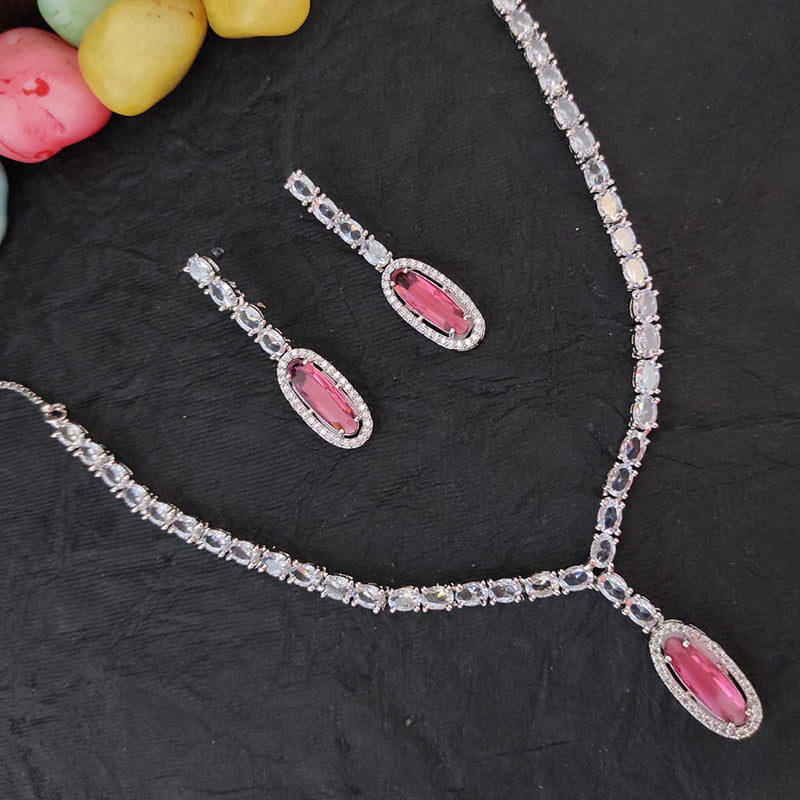 Heera Jewellers Silver Plated AD Necklace Set