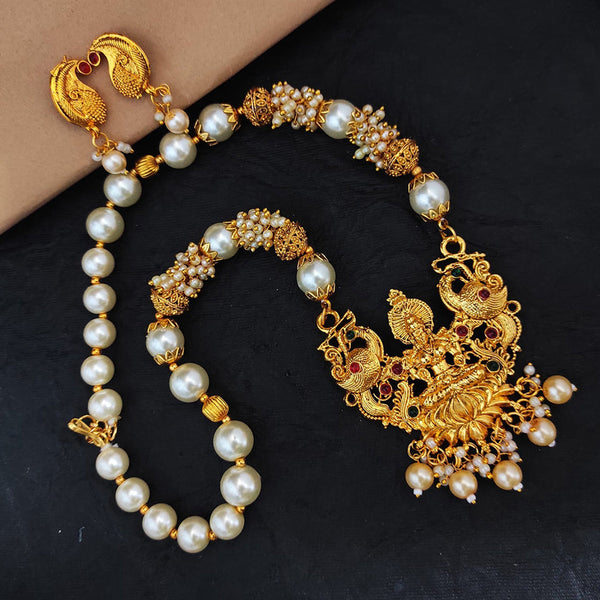 Heera Jewellers Gold Plated Pota Stone Temple Necklace Set