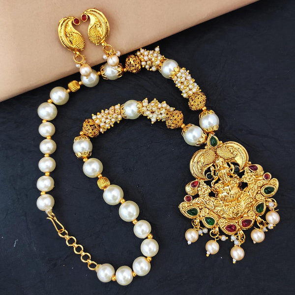 Heera Jewellers Gold Plated Pota Stone Temple Necklace Set