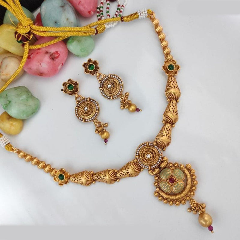 Heera Jewellers Gold Plated Pota Stone And  Meenakari Necklace Set