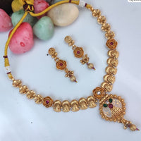 Heera Jewellers Gold Plated Pota Stone And  Meenakari Necklace Set