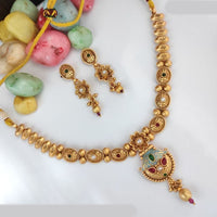 Heera Jewellers Gold Plated Pota Stone And  Meenakari Necklace Set