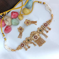 Heera Jewellers Gold Plated Pota Stone And Pearls Choker Necklace Set