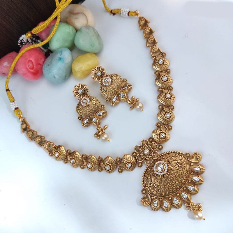 Heera Jewellers Gold Plated Pota Stone And Pearls Necklace Set