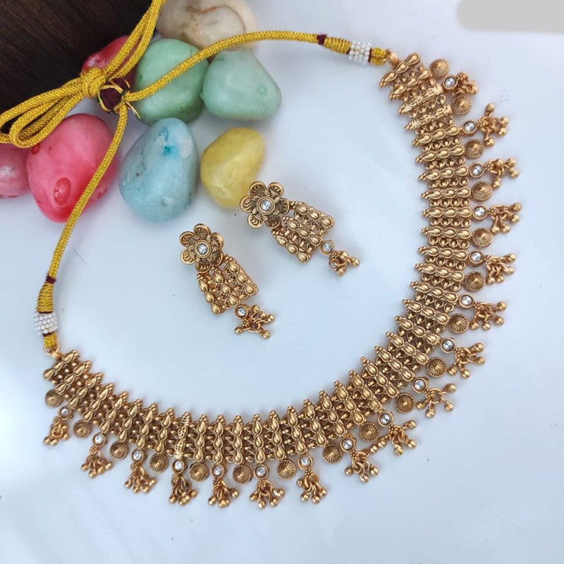 Heera Jewellers Gold Plated Pota Stone And Pearls Necklace Set