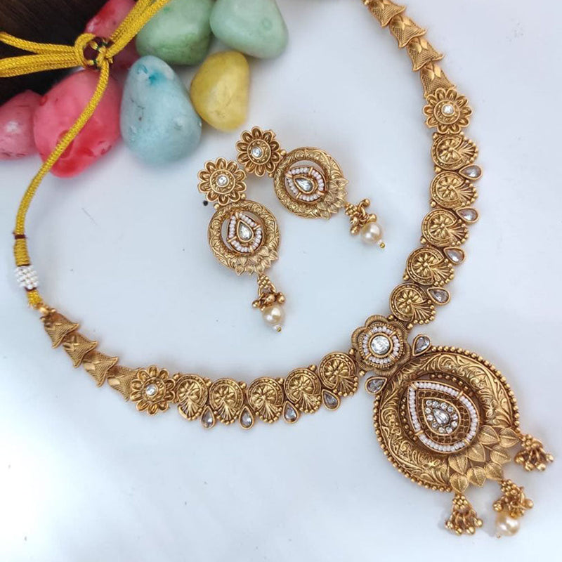 Heera Jewellers Gold Plated Crystal Stone And Pearls Necklace Set