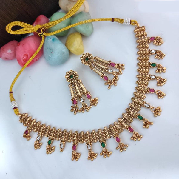 Heera Jewellers Gold Plated Pota Stone And Pearls Necklace Set