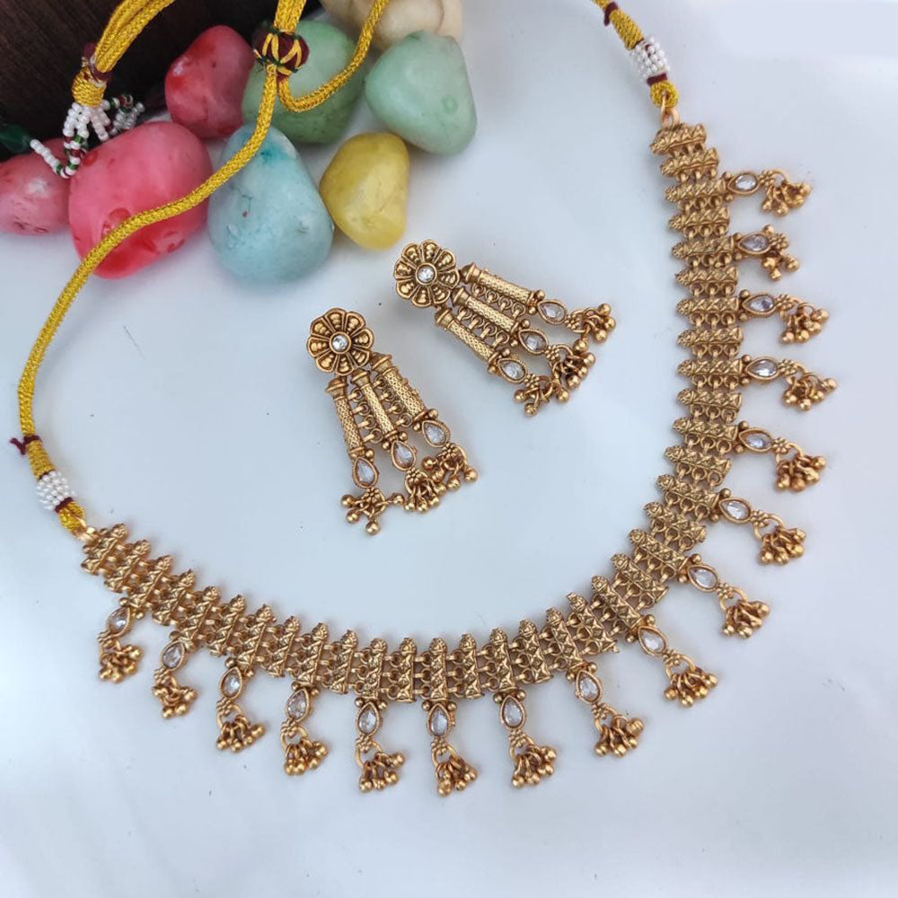 Heera Jewellers Gold Plated Pota Stone And Pearls Necklace Set