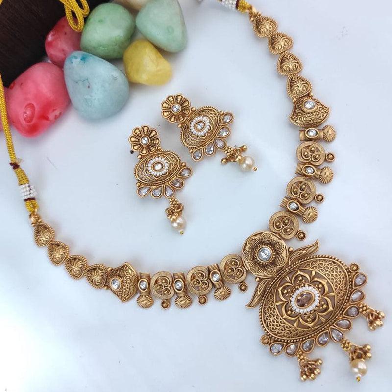 Heera Jewellers Gold Plated Pota Stone And Pearls Necklace Set