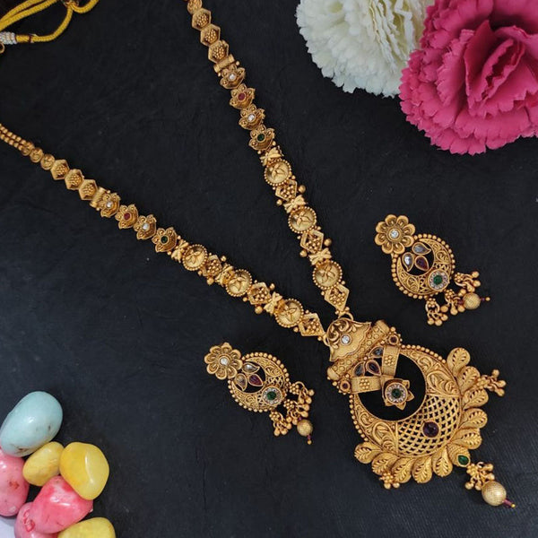 Heera Jewellers Gold Plated Crystal Stone Long Necklace Set