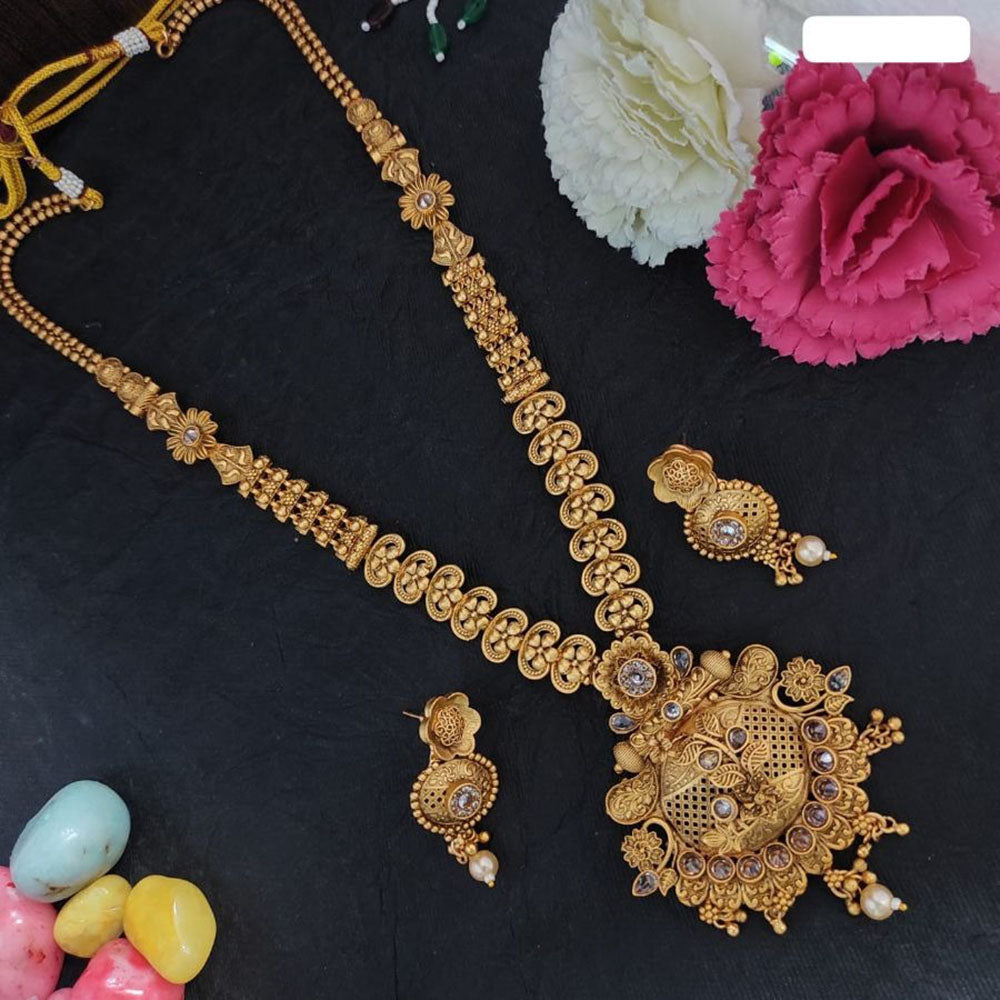 Heera Jewellers Gold Plated Crystal Stone Long Necklace Set