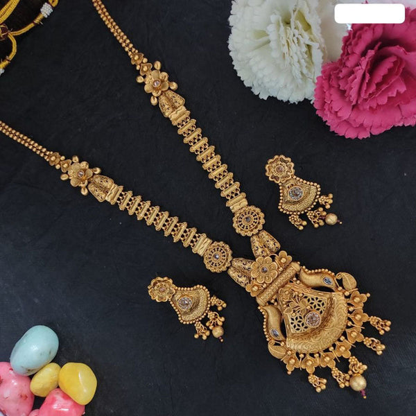 Heera Jewellers Gold Plated Crystal Stone Long Necklace Set