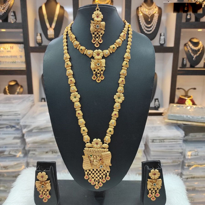 Heera Jewellers Gold Plated Pota Stone Double Necklace Set