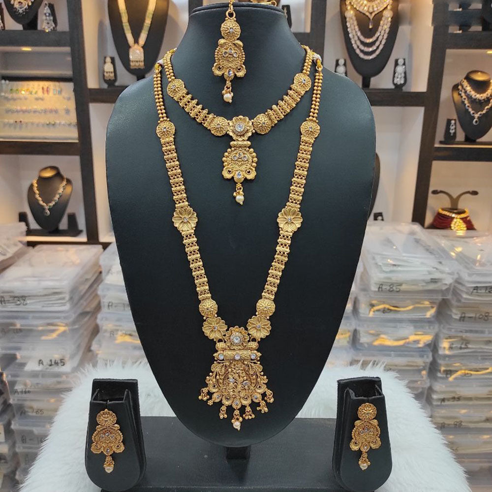 Heera Jewellers Gold Plated Austrian Stone Double Necklace Set