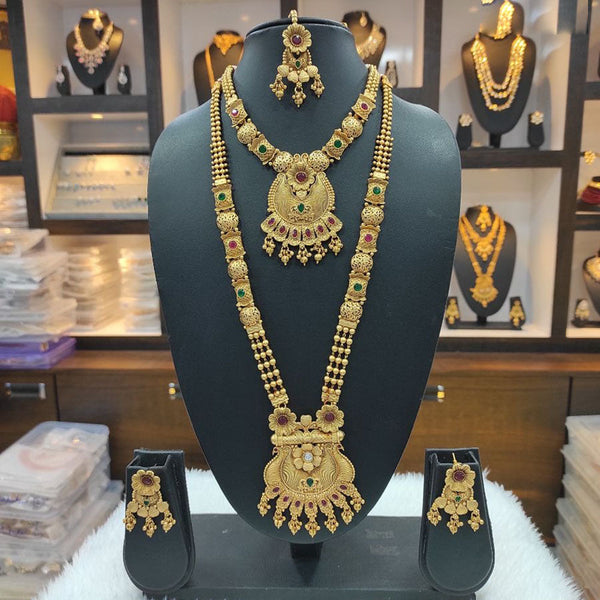 Heera Jewellers Gold Plated Pota Stone Double Necklace Set