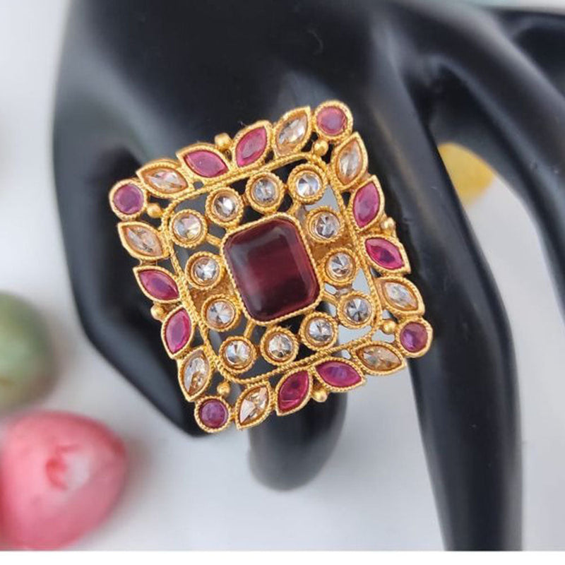 Heera Jewellers Gold Plated Crystal Stone Adjustable Ring